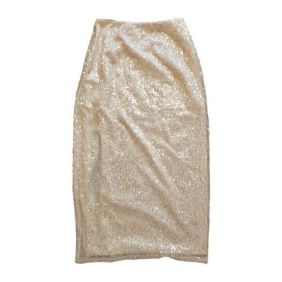 Grey Lab Sequin Vent Midi Skirt Light Cream Sz M - Picture 4 of 7